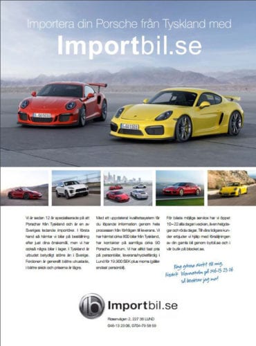 Vår annons i Porsche ÄGAREN nummer 4, 2015